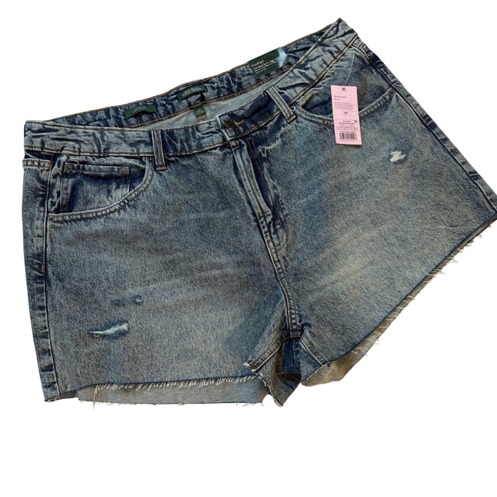 Wild Fable Denim Shorts Womens 17 Blue New Mid-Rise Acid Wash Raw Hem Distressed